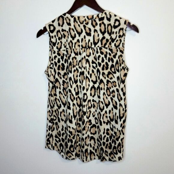 LOFT Leopard Print Ruffle Mixed Media Sleeveless Top Size Small - Picture 6 of 9
